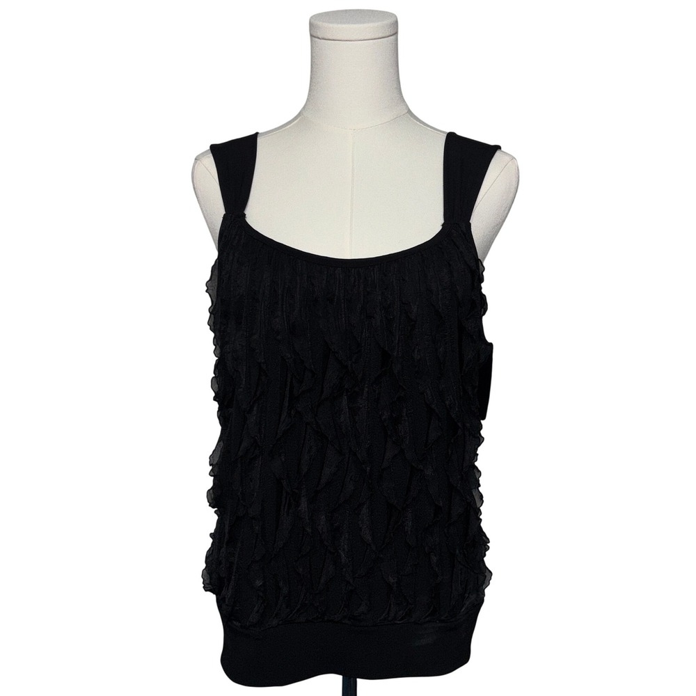 Y2K Vtg 90s AGB Black Ruffle Sleeveless Tank Top Women's Size S Chic